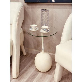 طاولة خدمة مفرد زجاج بقاعدة كورة بديل رخام متين 35*55سم 