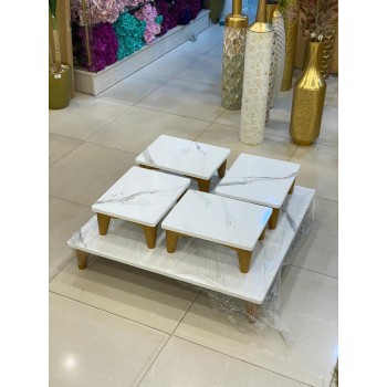 طقم طاولة خدمة ارضية خشبي مستطيل سطح شكل رخام لون ابيض 4*1