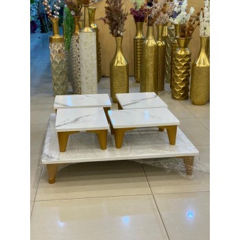 طقم طاولة خدمة ارضية خشبي مستطيل سطح شكل رخام لون ابيض 4*1