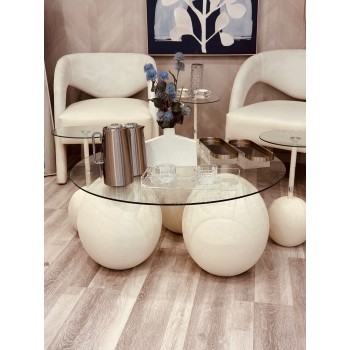 طاولة خدمة زجاج بقاعدة شكل كور خامة ثقيلة