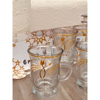  طقم بيالات شاي زجاج بنقشة ذهبي 6 قطعة