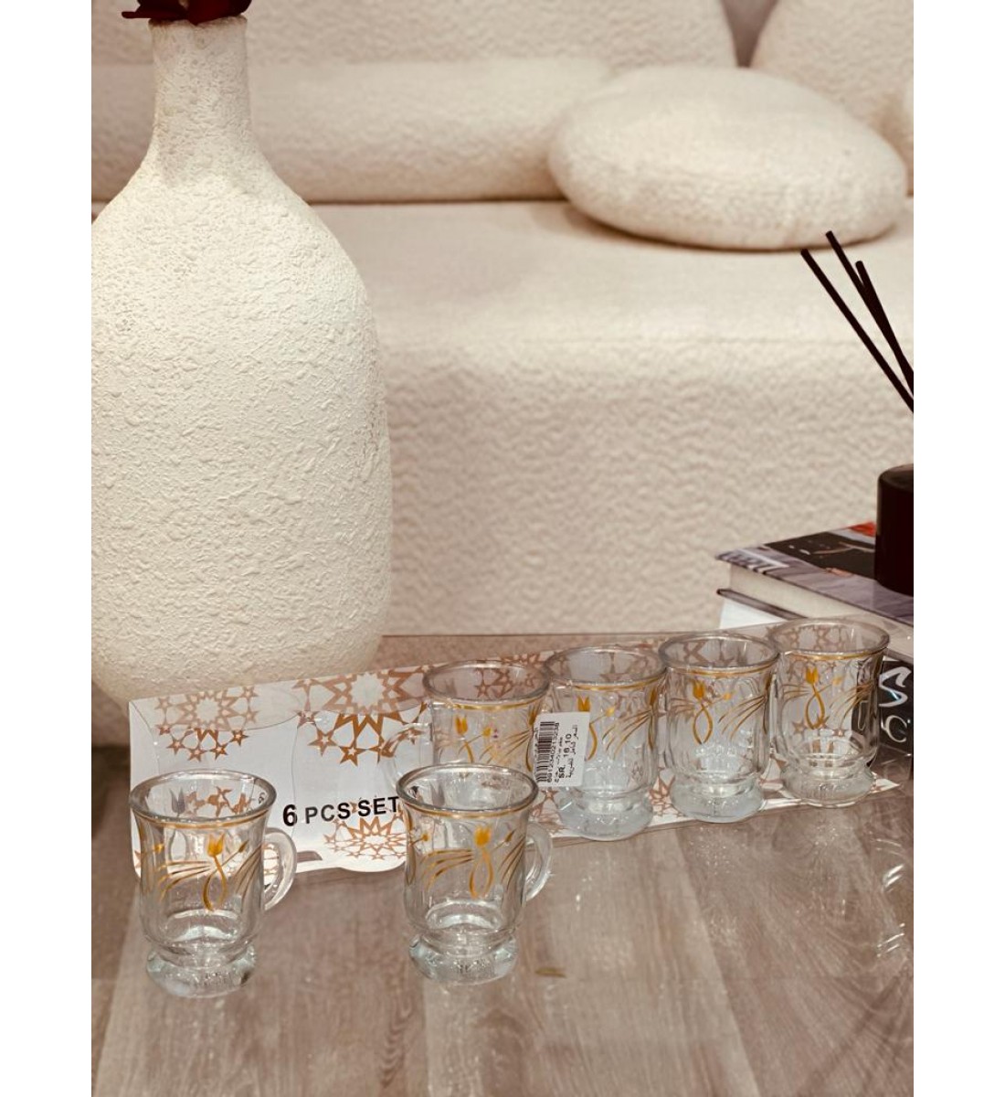  طقم بيالات شاي زجاج بنقشة ذهبي 6 قطعة