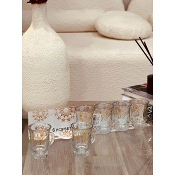  طقم بيالات شاي زجاج بنقشة ذهبي 6 قطعة