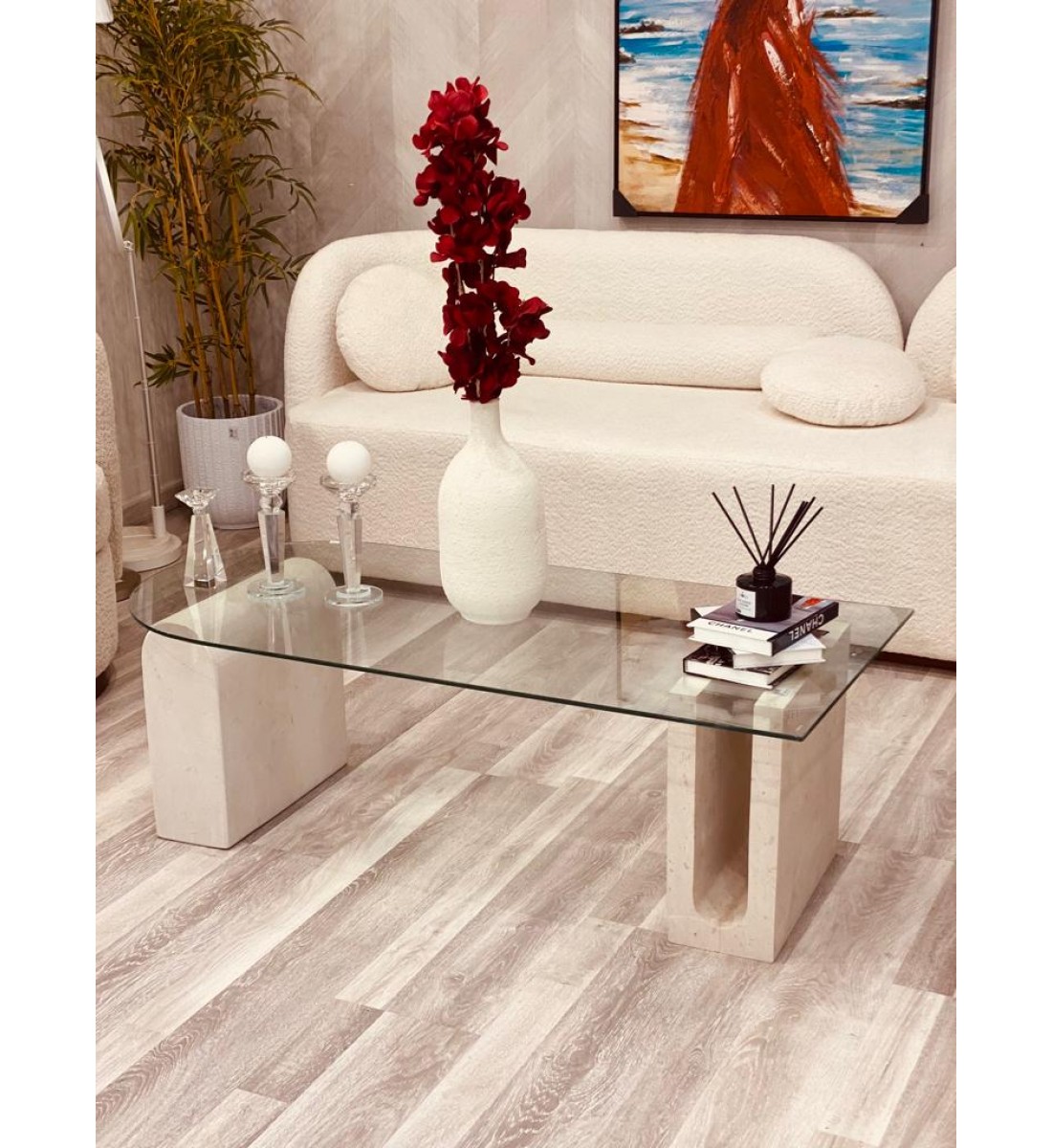 طاولة خدمة زجاج بقاعدة رخام