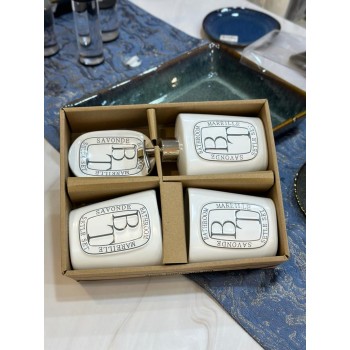 طقم حمام سيراميك ابيض مذهب 4 قطعة