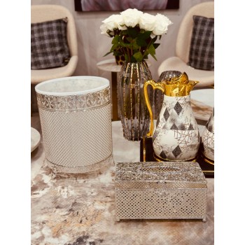 طقم سلة مهملات اكريلك مع علبة مناديل فضي
