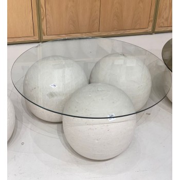 طاولة خدمة زجاج بقاعدة شكل كور خامة ثقيلة