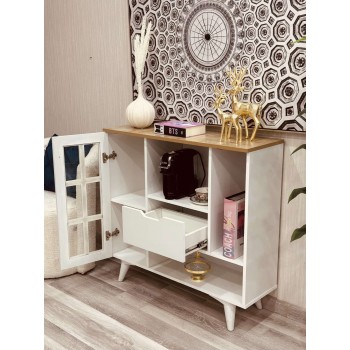 ركن كوفي خشبي ابيض بدرج تخزين 100*33*95 سم