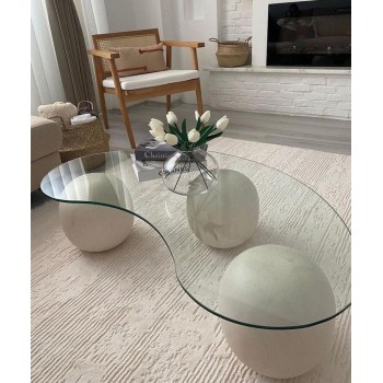  طاولة خدمة زجاج بقاعدة شكل كور خامة ثقيلة  