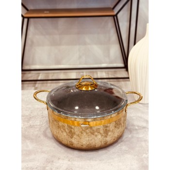 قدر المنيوم  بغطا زجاج مذهب خامة ثقيلة 28cm