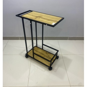 عربية تقديم خشبي لون رمادي  بأطراف حديد اسود 2 دور بكفرات سهلة الحركة (60*80)سم