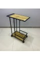 Wooden serving cart, gray color, with black iron edges, 2 floors, with easy-to-move wheels (60 * 80) cm