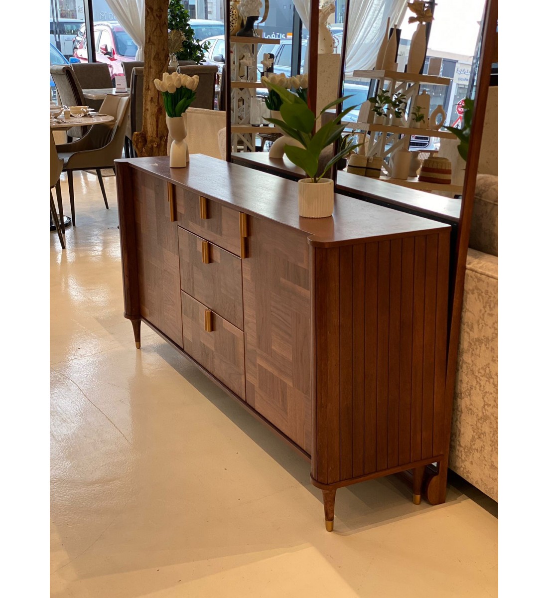 Sideboard solid wood with Malaysian wood top, 180 x 40 x 84 cm