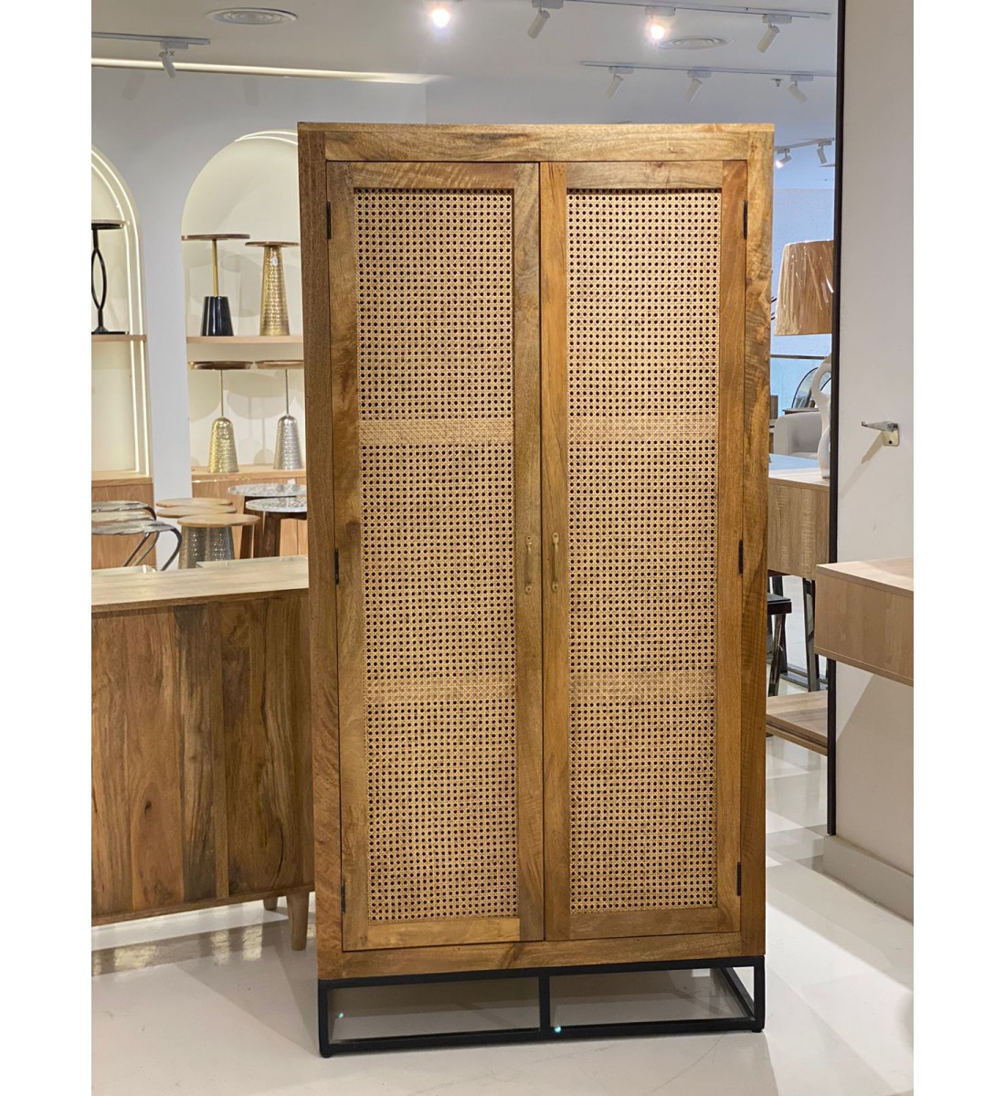 A side cabinet or cupboard for abayas, rattan and luxurious wood, 180 * 90 cm