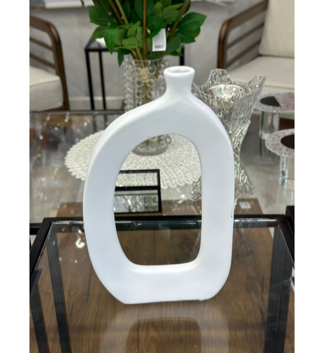  فازه سراميك ابيض مذهب29*18سم