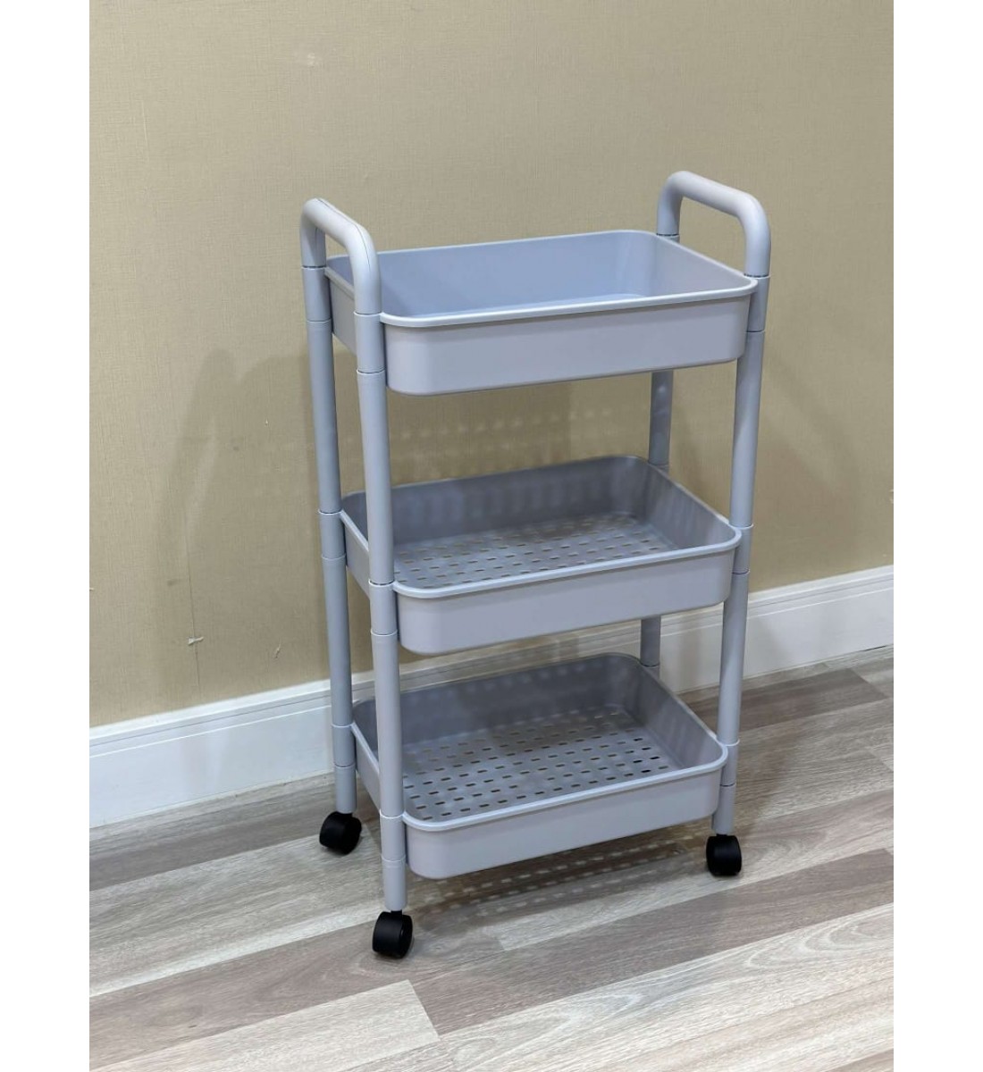 رف بلاستك  للتخزين لون رصاصي 3 دور مقاس30* 76 سم 