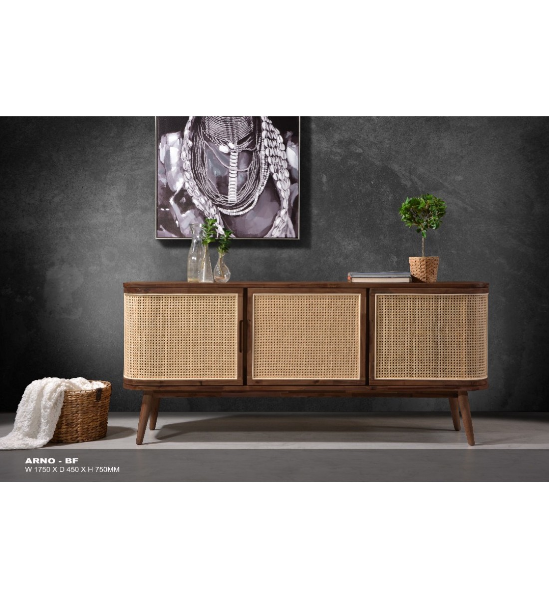 A multi-use wardrobe or storage unit with 3 drawers, brown Malaysian wood, size 175 * 45 * 75 cm