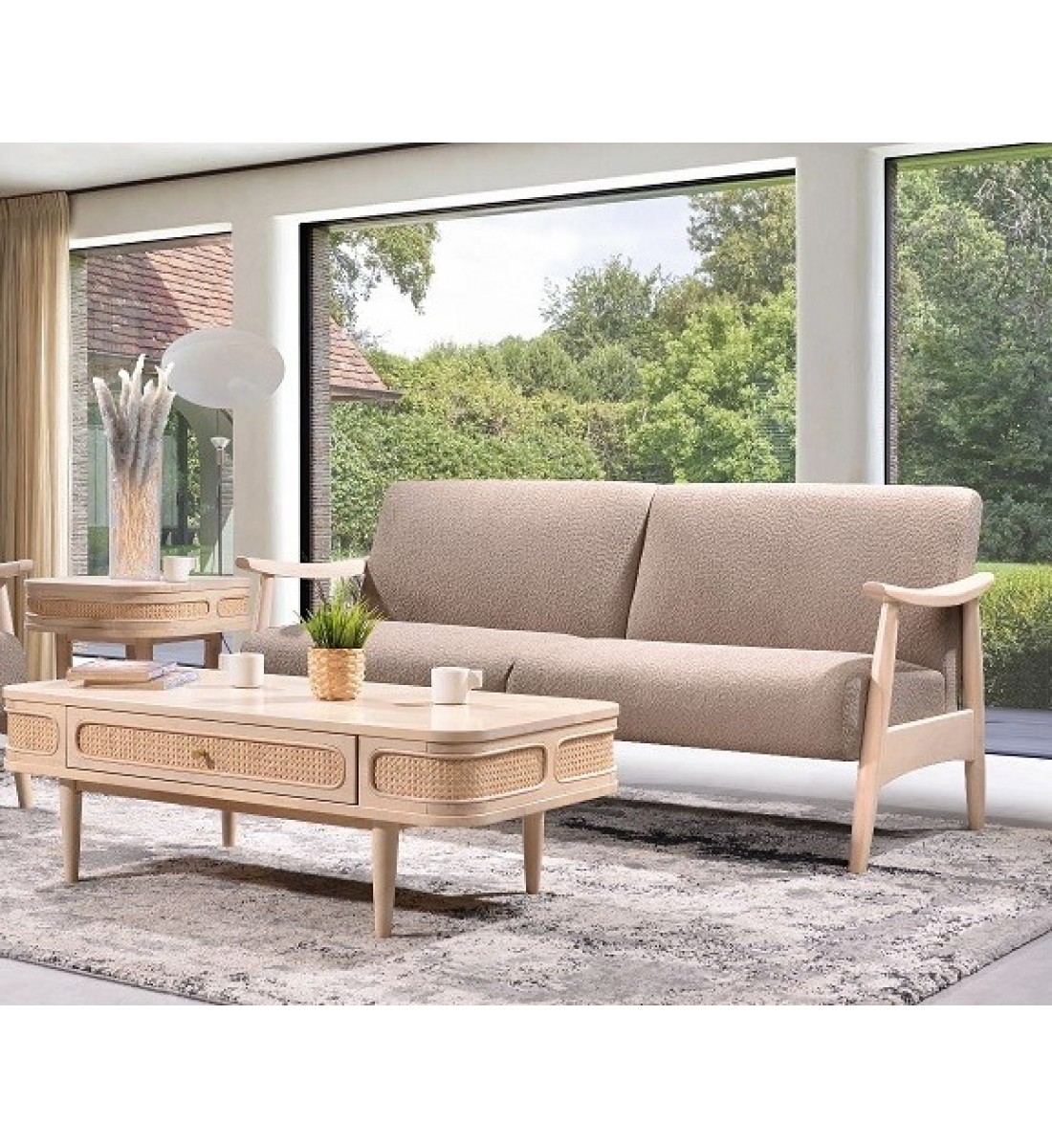  كرسي كنب مقعدين  خشب  ماليزي قماش  بأرجل خشب مقاس 179*78*85سم