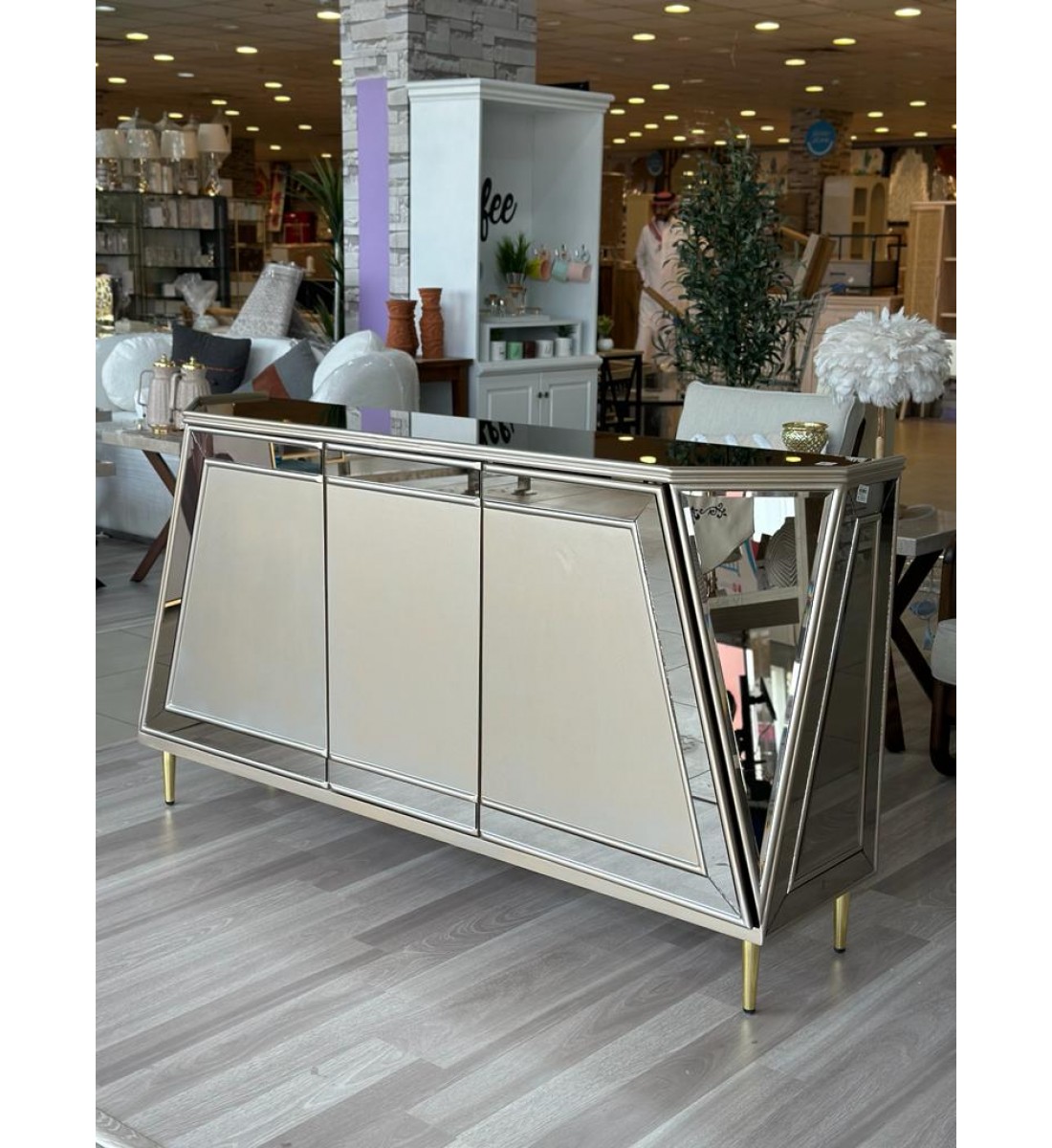 Wooden entrance table with silver mirror glass, modern and elegant shape, size (160*93) cm