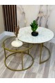 A set of glass and wooden serving tables with iron bases, 2 pieces