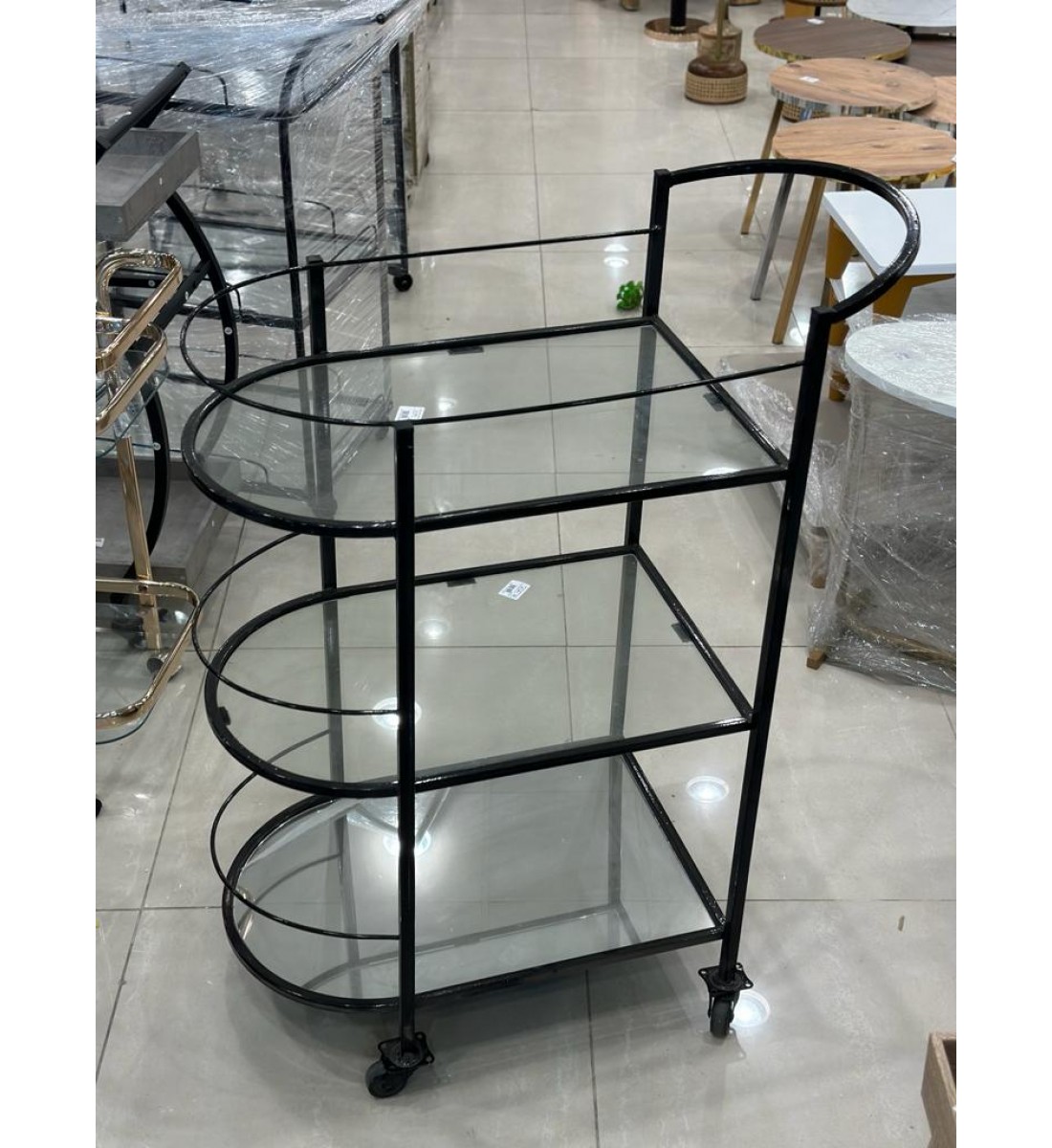 Glass iron presentation stroller 3 floors with easy to move tires sizes 85 * 80 * 38 cm