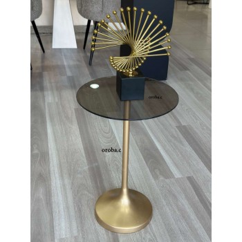 طاولة خدمة زجاج عمود حديد ذهبي 35*35*55 سم 