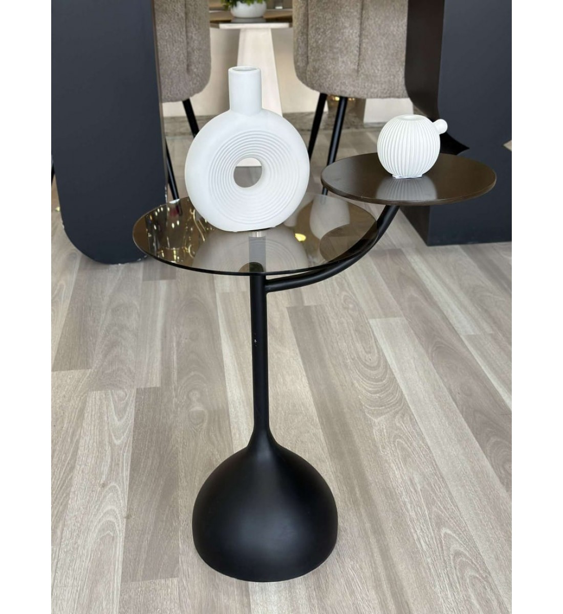 Oval iron column marble service table 35*35*60 cm