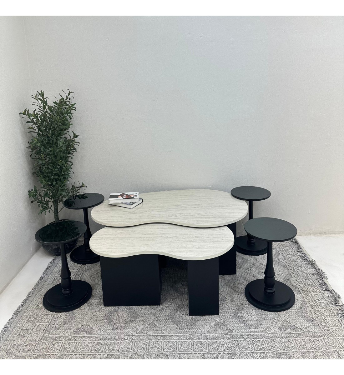 طقم طاولة خدمة خشبي بديل رخام بيضاوي 8قطعة طقم طاولة خدمة خشبي بديل رخام بيضاوي 8قطعة