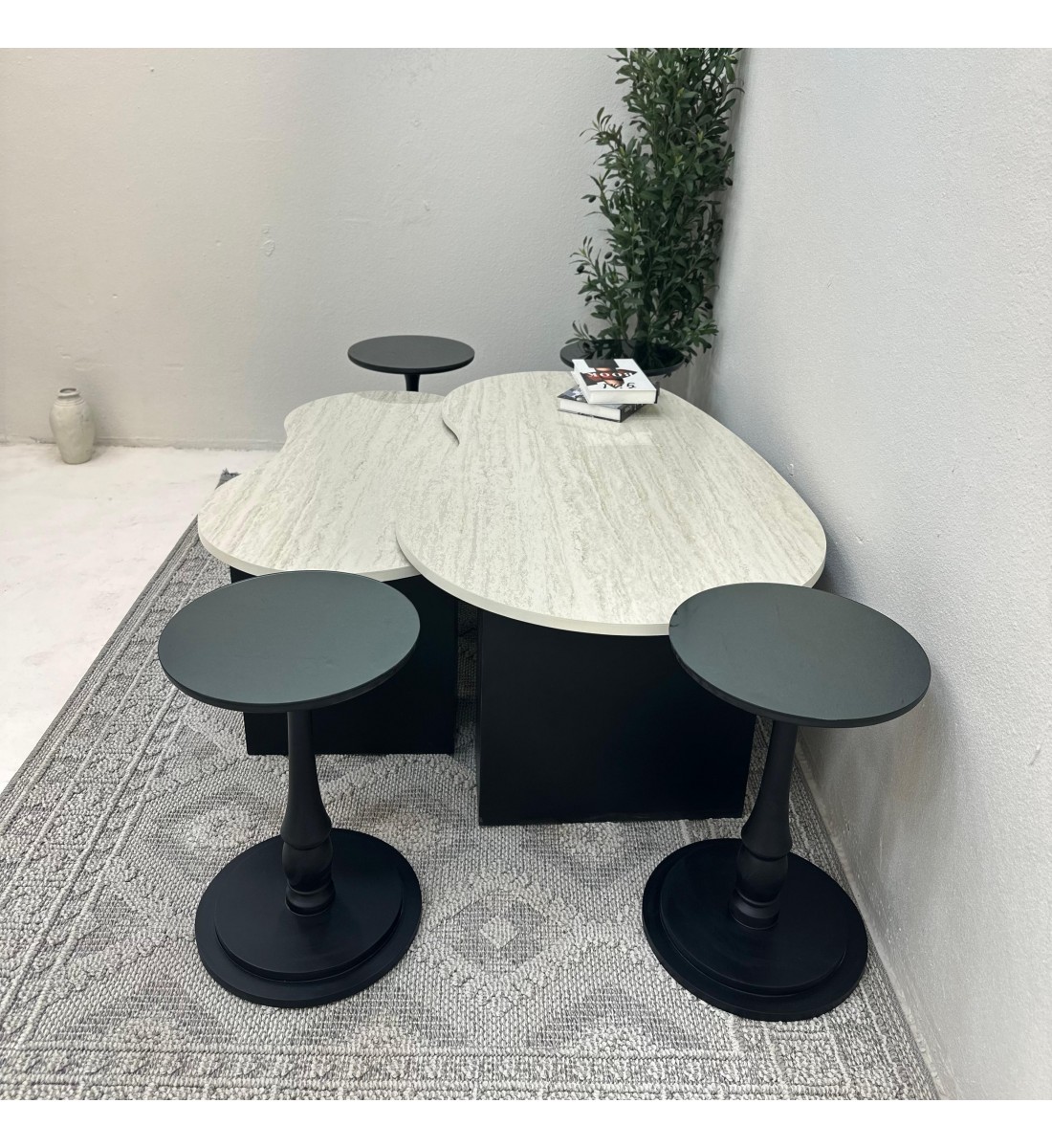 طقم طاولة خدمة خشبي بديل رخام بيضاوي 8قطعة طقم طاولة خدمة خشبي بديل رخام بيضاوي 8قطعة