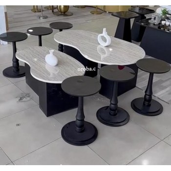 طقم طاولة خدمة خشبي بديل رخام بيضاوي 8قطعة 