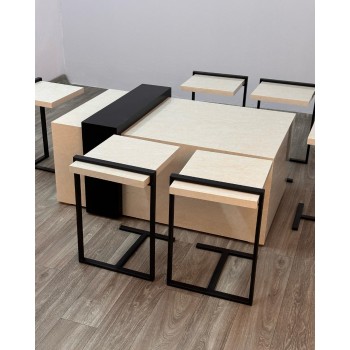 طقم طاولة خدمة خشبي بديل رخام مستطيل سنديان اسود 7 قطعة 