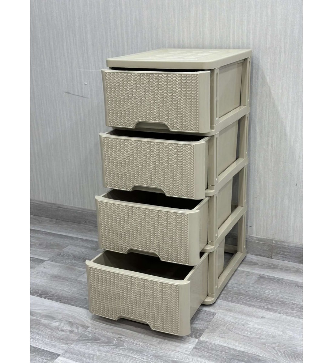 Beige rattan drawer, 4 floors, size (37*45*84) cm