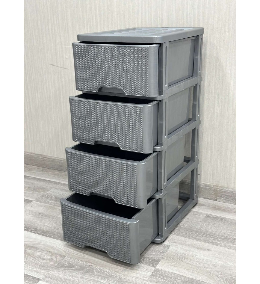 Gray rattan drawer, 4 floors, size (37*45*84) cm