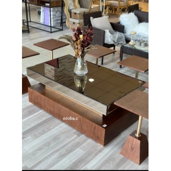 طقم طاولة خدمة خشبي لون بني مرايا مستطيل 7 قطعة 