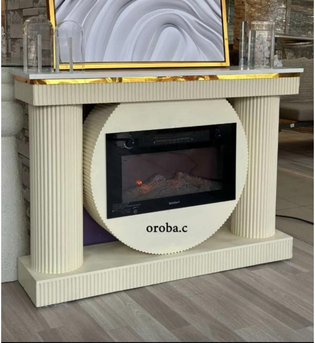 Electric inlet heater with an elegant and modern design, sugar color, size 120*30*87 cm