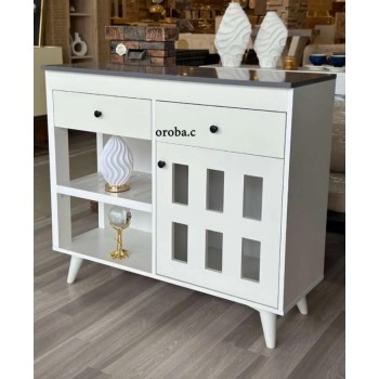 ركن كافي خشبي لون ابيض سطح رمادي مقاس 110*40*95سم