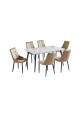 Wooden top dining table with 6 chairs, beige color, size 150*90*75 cm