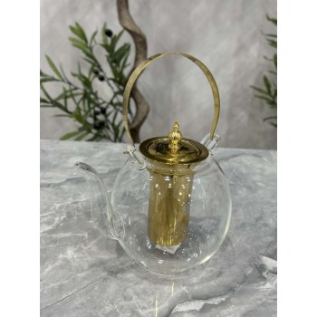 ابريق زجاج مذهب بمصفى للشاي 1200مل