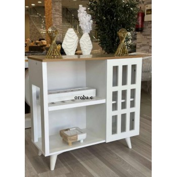 ركن كافي خشبي لون ابيض سطح خشبي 1باب مقاس 100*40*95سم