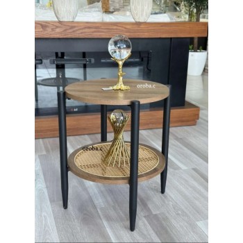 طاولة خدمة خشبي راتان لون بني فاتح 2دور مقاس 45*45*55 سم 