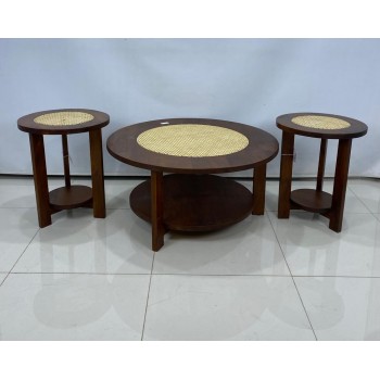 طقم طاولة قهوة خشب صلب مستدير 1+2قطع من فلوتد هندي