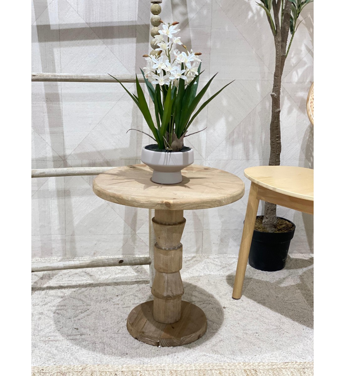 Wooden side table, creative geometric design, Antica, 47 x 44 x 44 cm
