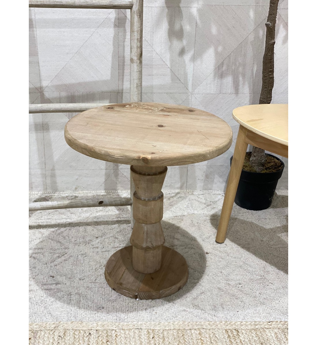 Wooden side table, creative geometric design, Antica, 47 x 44 x 44 cm