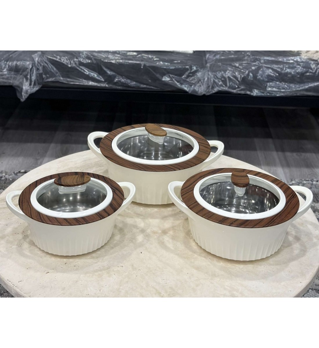  طقم حافظات طعام بلاستيك غطاء زجاج 3 مقاسات 