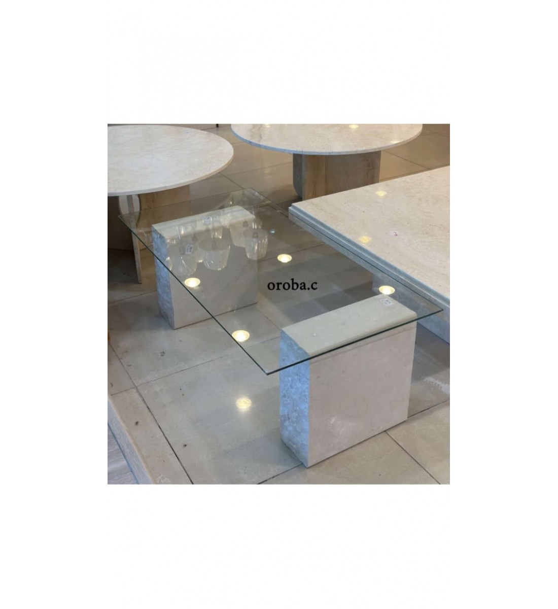 طاولة سطح زجاج قواعد حجر مستطيل مقاس120*60*40 سم 