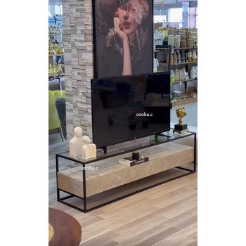  طاولة بلازما  بديل الرخام بقواعد حديد سطح زجاج مقاس  160*40*45سم