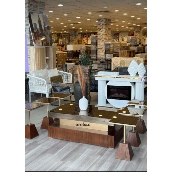 طقم طاولة خدمة خشبي سطح مرايا مستطيل 7 قطعة 