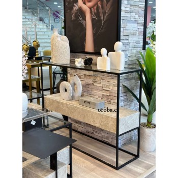  طاولة مدخل دورين بديل رخام سطح زجاج شكل جديد وانيق مقاس(120*35*90)سم