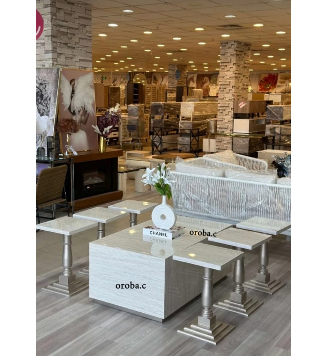 طقم طاولة خدمة خشب بديل الرخام نيو ديزاين 7 قطعة 