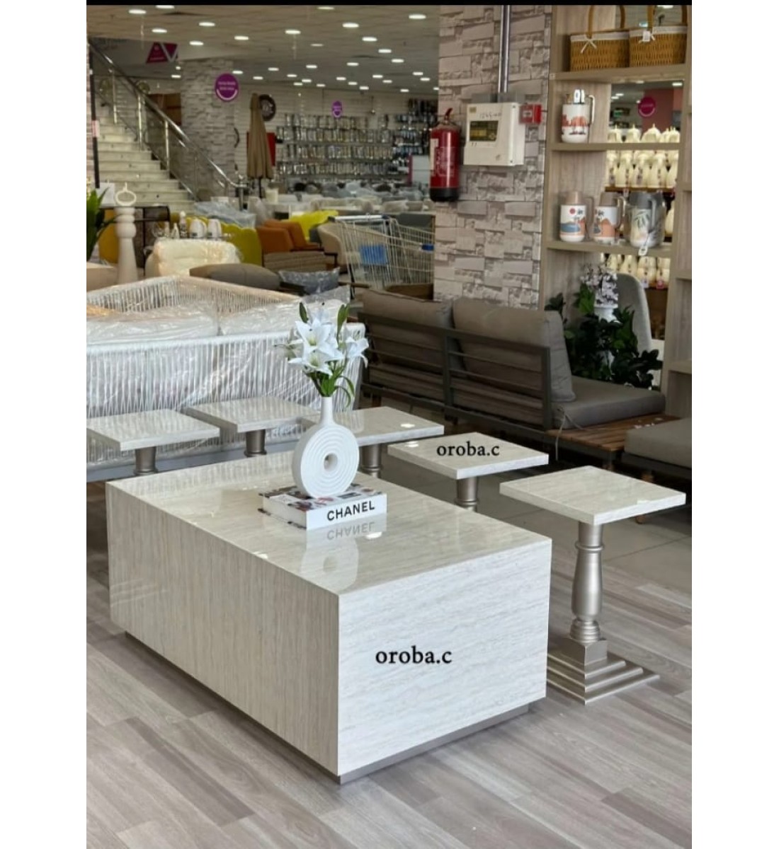 طقم طاولة خدمة خشب بديل الرخام نيو ديزاين 7 قطعة 